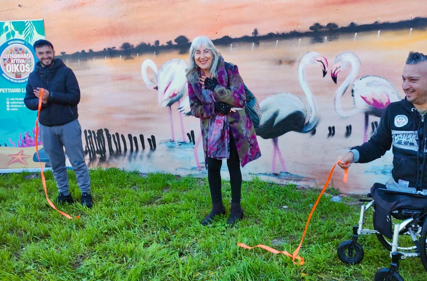 Inaugurato al Margine Rosso il murale per l'ambiente dedicato al Parco Molentargius-Saline